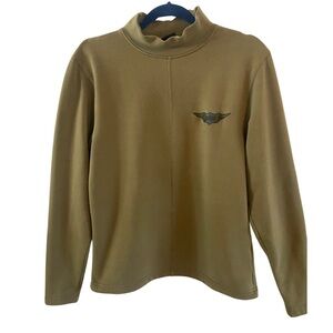 Harley-Davidson ladies army green, long sleeve, mock turtleneck shirt.